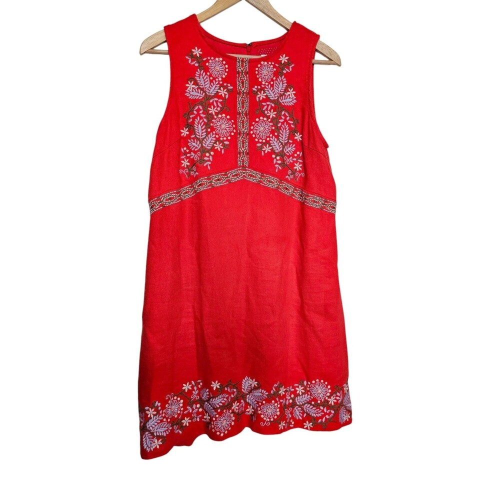 Anthropologie Red Floral Embroidered Dress